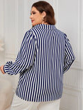 Fairyshely Spring Woman Stripe Print Plus Size Shirt Lady Long Sleeve Large T-shirt Autumn Elegant Loose Curvy Pullover Tops