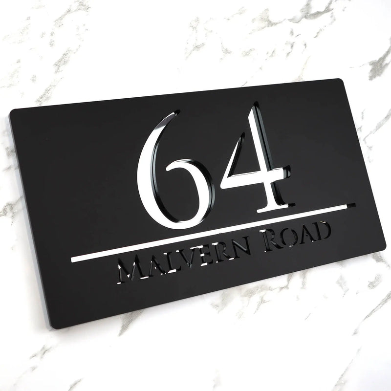 Matte Black Gray Personalized Laser Cut Large Acrylic Modern 3D Floating House Number sign Outdoor Street Family Name Plaque Are