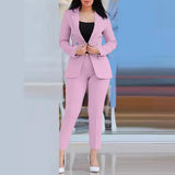 Conjunto de 2 piezas de ropa de oficina para mujer, chaqueta blazer de manga larga y pantalones pitillo de cintura alta, color liso