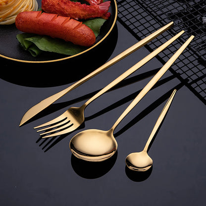 Juego de cubiertos de 30 uds, vajilla dorada, vajilla con espejo de acero inoxidable, cuchara para té, tenedor, cuchillo, juego de cubiertos occidentales