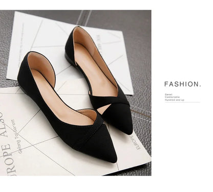 Women Flats Pink Black Pure Color Plus Small Size 33 34 Large 41 42 43 44 Suede Leather Pointed Toe Office Lady Flat Heel Shoes