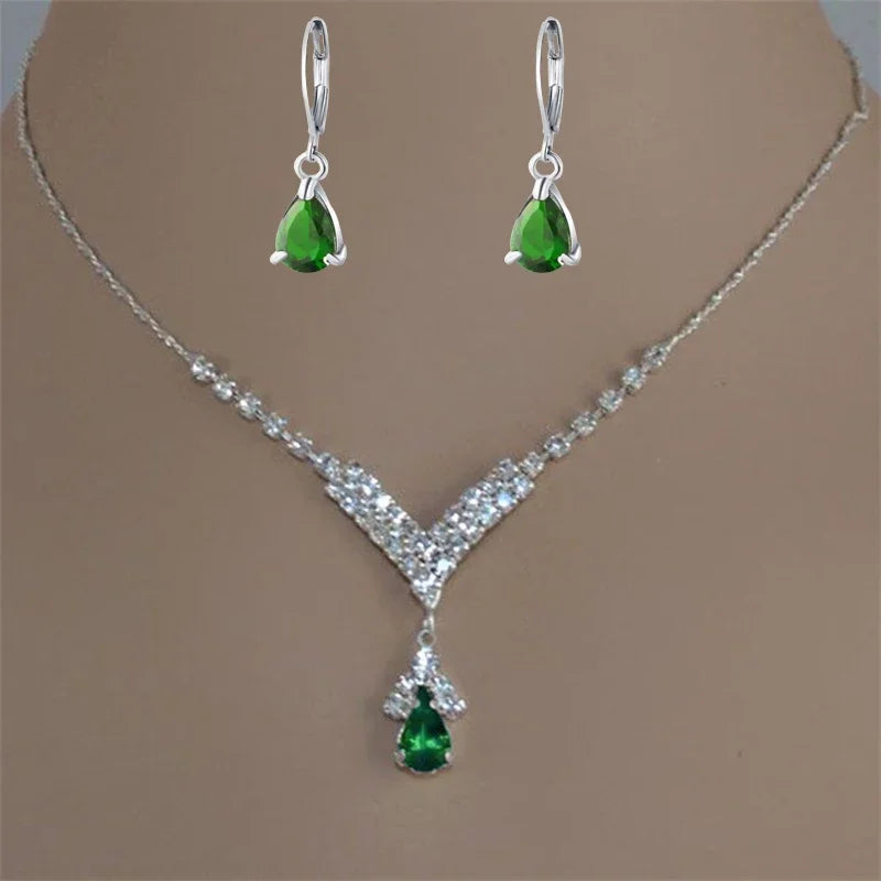 Collar de mujer con incrustaciones de circonita y gotas de agua de colores azul, verde y rojo, accesorios de moda