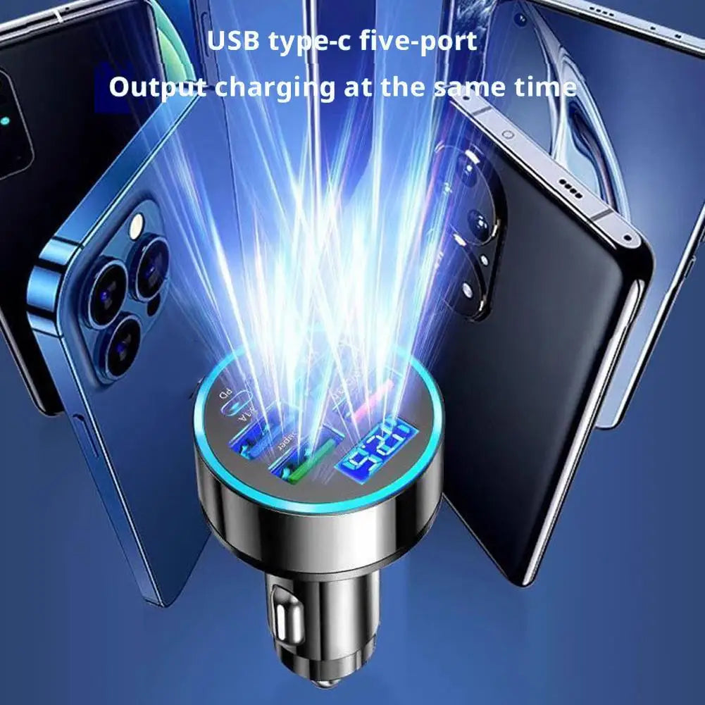 300W PD Car Charger 6 Ports Fast Charging QC3.0 USB C Car Phone Charger Type C Adapter Dual PD Super Fast with Digital Display