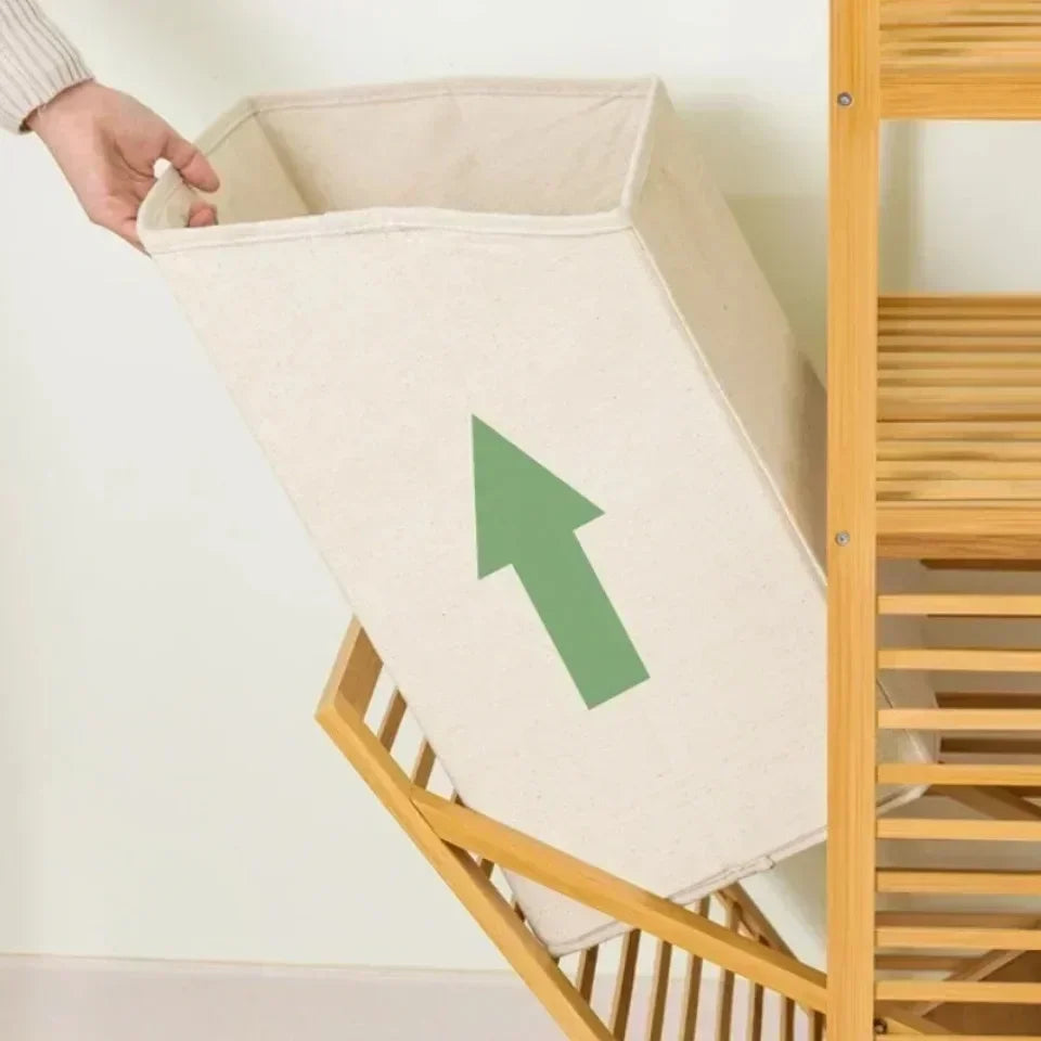 Laundry Hamper Bathroom Rack High-capacity Bamboo Laundry Baskets With Shelf With Tilt Out Basket Wooden Storage Hamper Racks