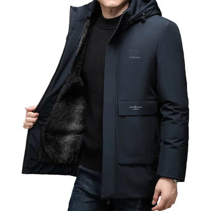 Winter New Men 2025 Outdoor Jet Ski Snow Warm Parkas Jacket Coat Waterproof Thick Fleece Slim Parka Men Outwear Brand Casual Hat