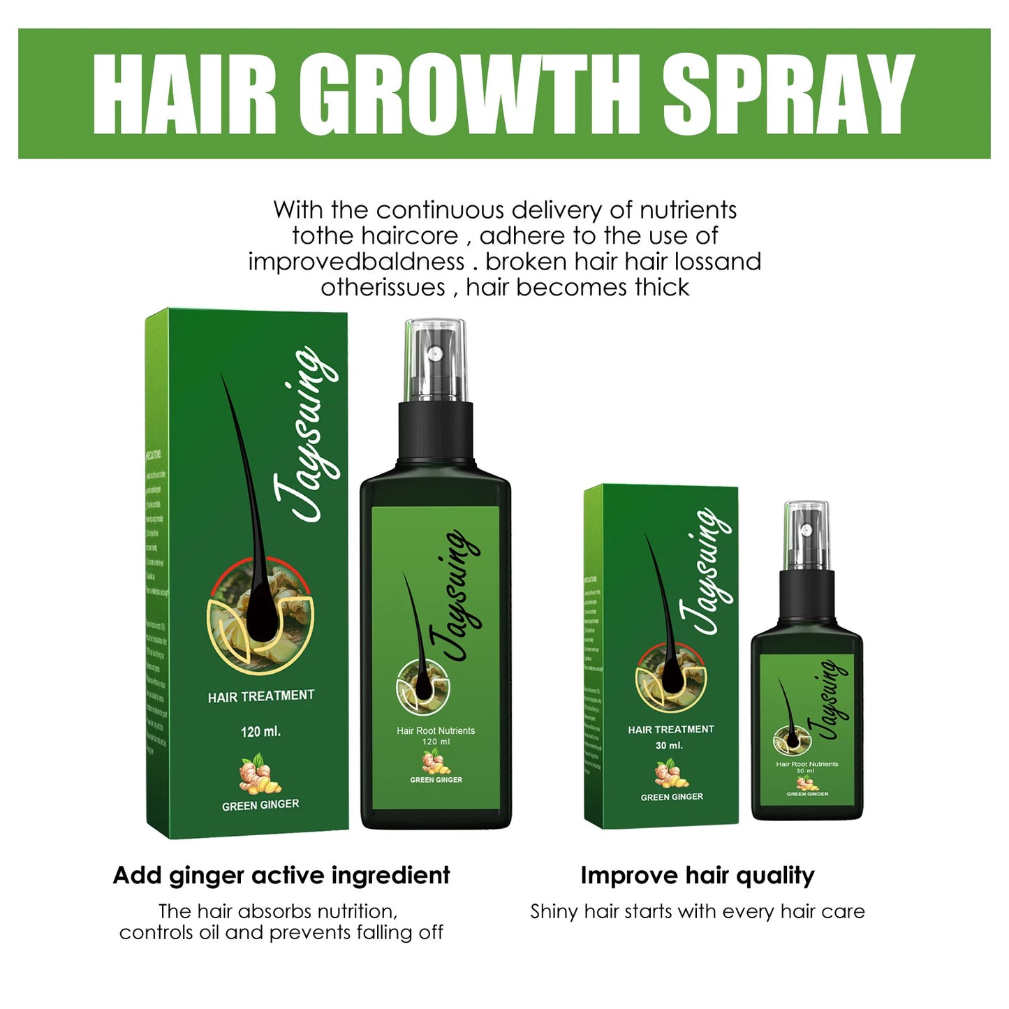 Spray líquido para el crecimiento del cabello, nutritivo, para raíces, denso, anticaída, jengibre, anticaída, masaje del cuero cabelludo, reparador, eficaz. 