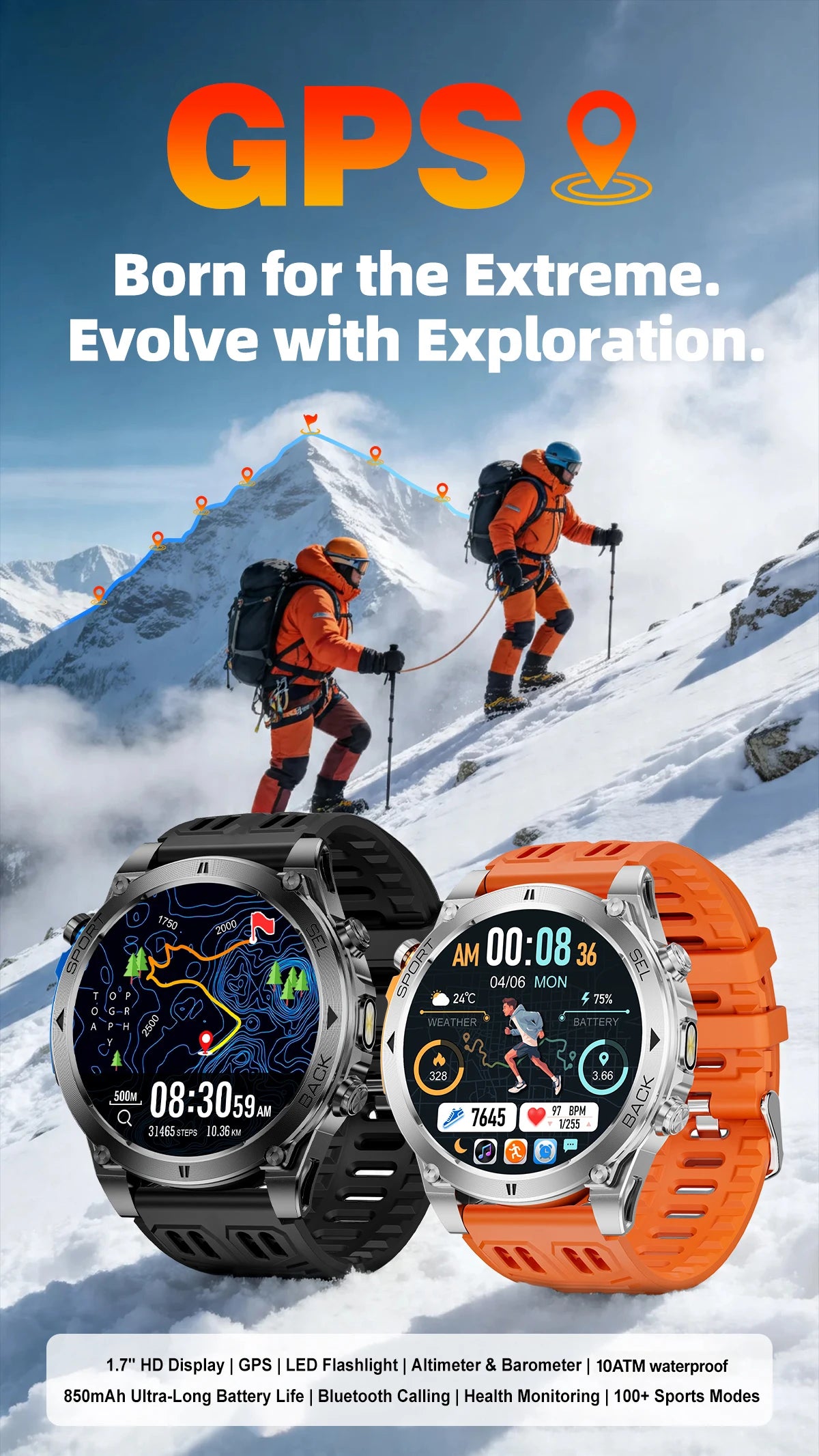 Novo Smartwatch Masculino T-RX4 Ultra GPS 2026 – Posicionamento GPS de 6 satélites, resistência à água 10ATM, bateria de 850mAh, bússola e mais de 170 modos esportivos.