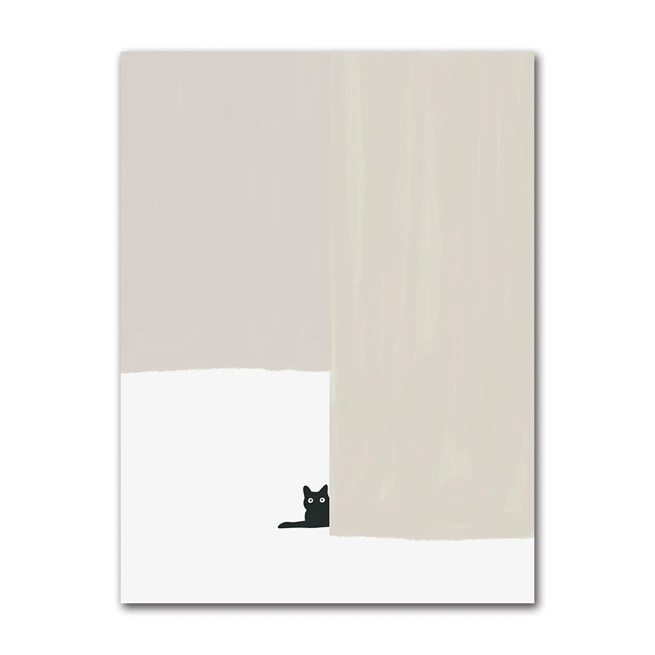 Cute Cats Pop Illustration Prints Canvas Painting Aesthetic Wall Art Pictures Home Room Dec Abstract Black Cat Drawing Poster