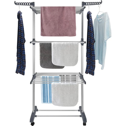 [EU Stock] Drying Rack Clothes Rack Clothes Storage Shelf Folding Rack Floor-Standing Coat Shelf Bedroom Hanging Rack