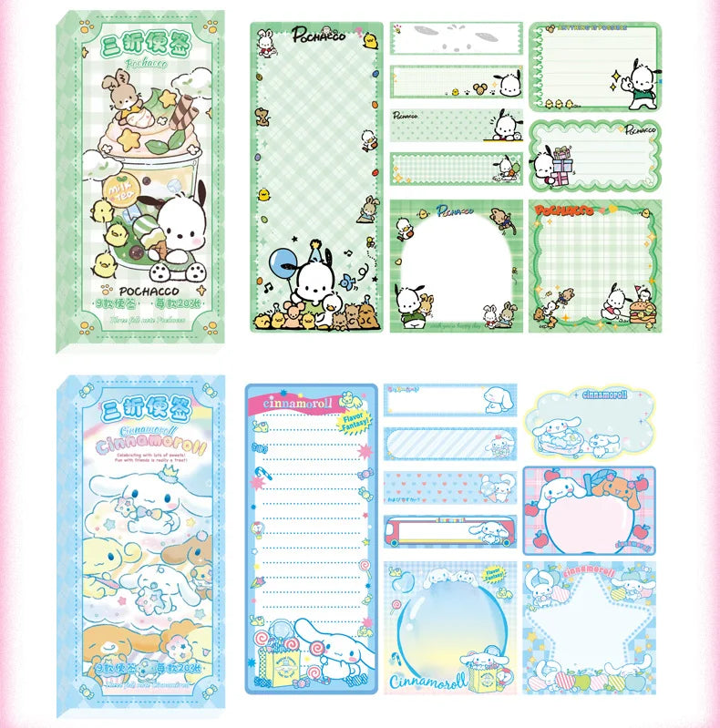 Cute Cartoon Sticky Notes Set 9 Designs 180 Sheets Foldable Memo Pads for Office School Journaling and Desk Organization