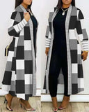 Casual New Fashion 2023 Geometric Print Long Sleeve Open Front Longline Coat Female Clothing Outfits for Women