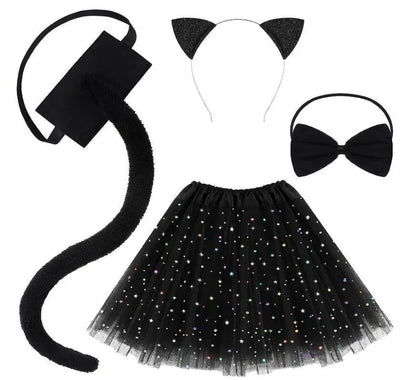 Animal Cat Tiger Cosplay Costume for Boys Girls Headband Clothes Shoes Tail Tutu Skirt Gloves Set for Kids School Performance