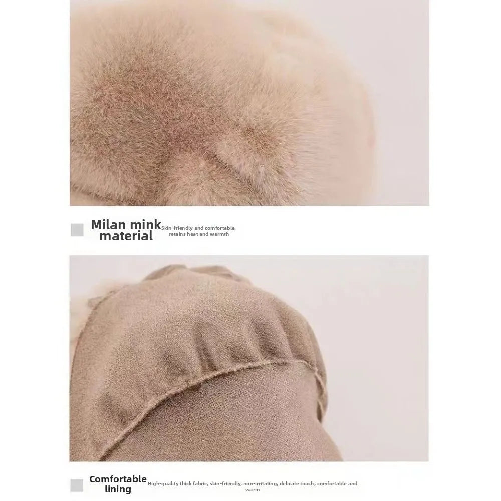 High Quality Cold Protection Women's Beret Solid Color Imitation Mink Winter All-Match Hat Light Luxury Thick Warm Hat