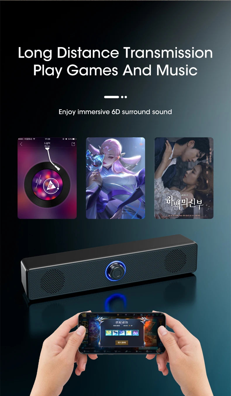 Barra de sonido para PC con cable e inalámbrica, altavoz Bluetooth, barra de sonido alimentada por USB para TV, PC, portátil, juegos, cine en casa, sistema de audio envolvente