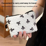 Cotton Makeup Bag for Women Quilted Travel Cosmetic Bag Girls' Make Up Organizer Portable Little Bow Makeup Pouch