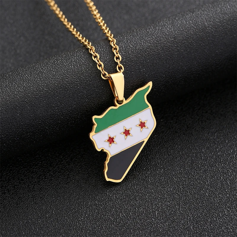 Collar con colgante de acero inoxidable con la bandera de Siria, estilo hip hop, para hombre y mujer.