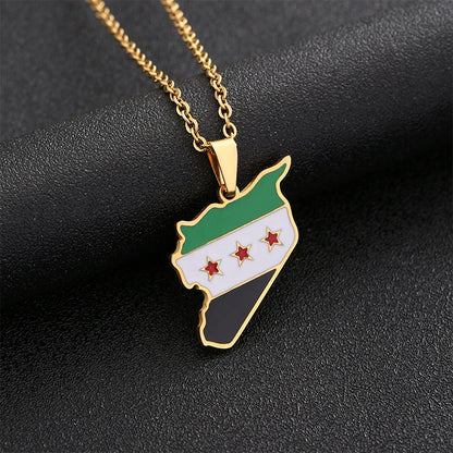 Collar con colgante de acero inoxidable con la bandera de Siria, estilo hip hop, para hombre y mujer.