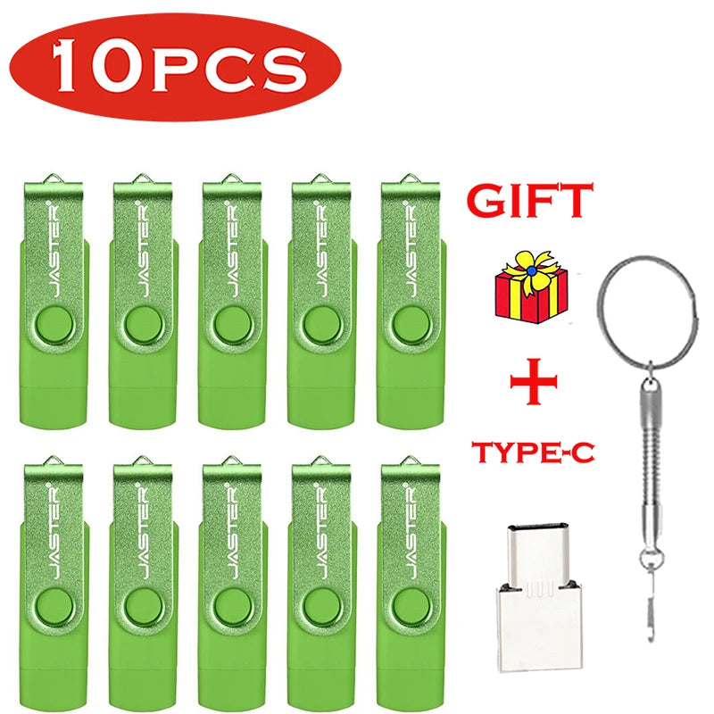 JASTER 10 PCS LOT Pen Drive 128GB 3 IN 1 Memoria USB 64GB Key Chain USB Flash Drive 32GB Free TYPE-C Adapter Memory Stick Gift