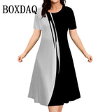 2025 Summer Women Dress Fashion Plus Size Short Sleeve Dress Black White Contrast Color Loose A-Line Dress Big Size 9XL Clothing