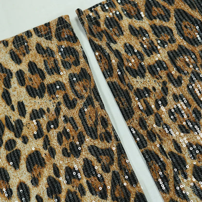 CM.YAYA Conjunto de mujer sin mangas de piel de leopardo con lentejuelas, cuello en V, chaleco de lana y pantalón, conjunto de 2 piezas Street Two 2024, chándal