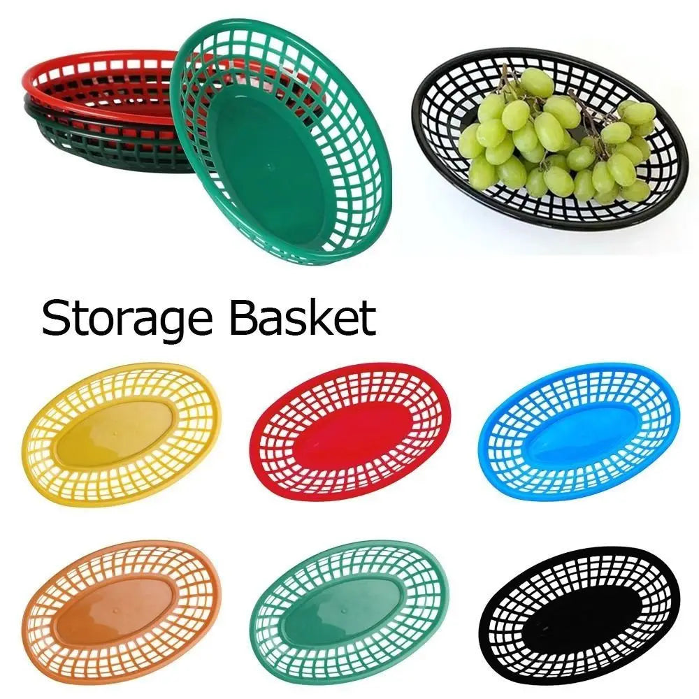 Photo Prop Plastic Food Baskets Reusable Colorful Bread Plate Oval Shape Basket Serving Desktop Decor