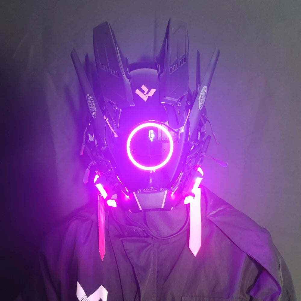 Capacete Cyberpunk com LED – Máscara para Festas, Halloween, Natal e Cosplay – Presente para Adultos