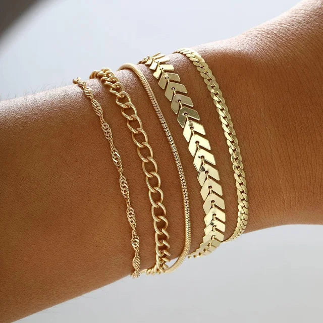 Pulseira Interlocking Corações para Mulheres, Cor Prata, Pulseira Retro, Joalheria Fina, Presente Festa de Casamento, Moda, Novo, 5 peças por conjunto