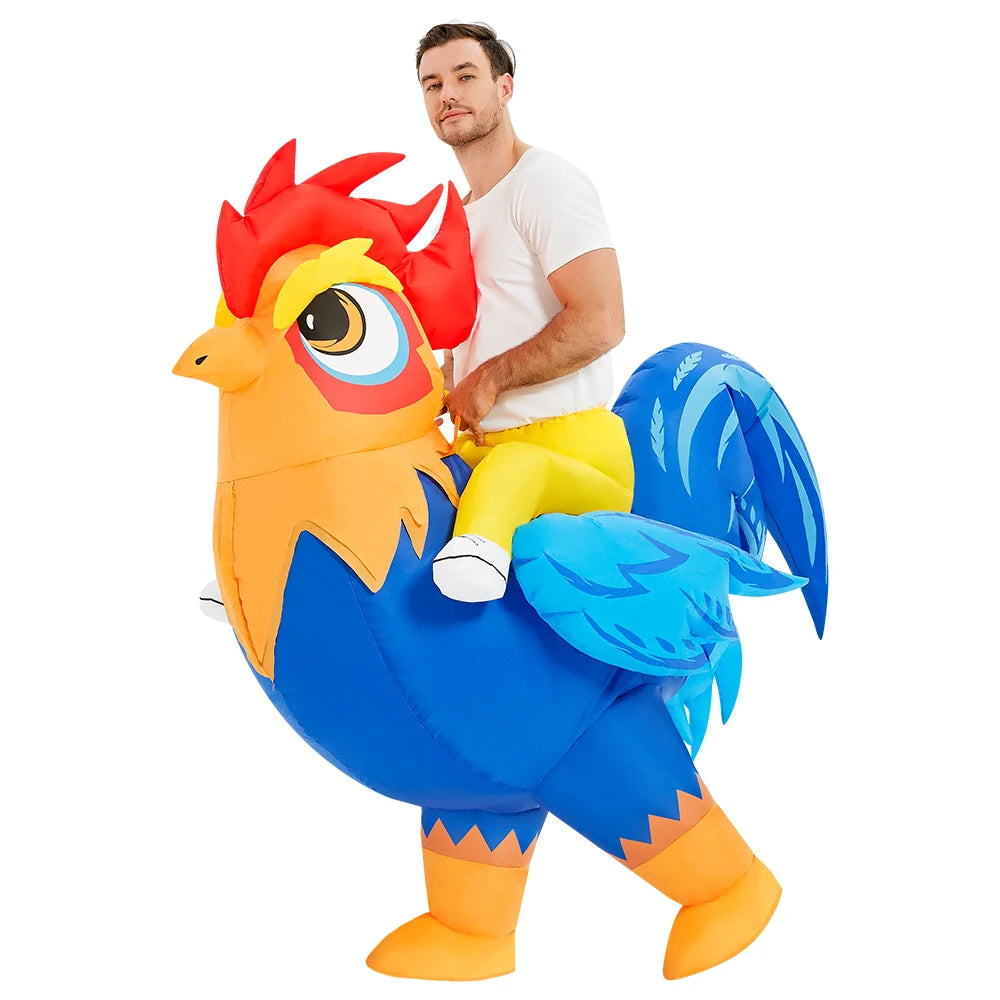 Adult Rooster Inflatable Costume Funny Unicorn Elk Animals Inflatable Suit Halloween Carnival Half Body Blow Up Suit for Cosplay
