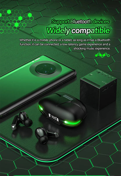 Auriculares deportivos originales Lenovo GM3 Bluetooth 5.0 con reducción de ruido, baja latencia, conexión rápida y modo de espera prolongado.