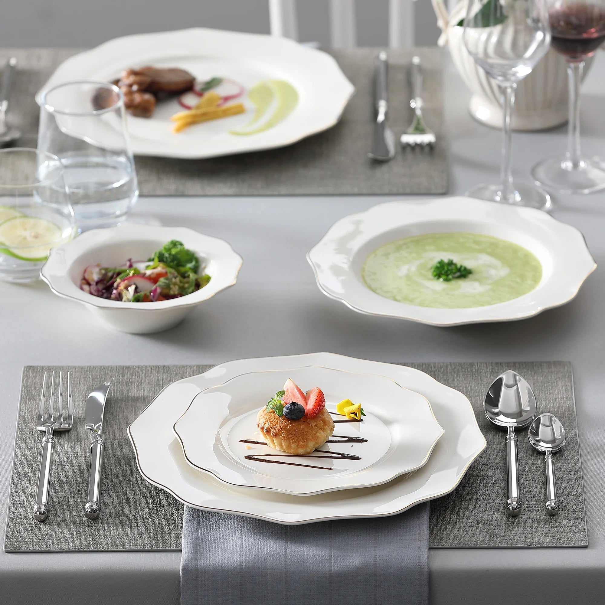 MALACASA LOTUS 16/32-Piece Nordic European White Porcelain Tableware Set with Bowl, Dinner, Dessert & Soup Plate Set for 4/8