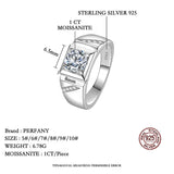 PERFANY 1/2CT Moissanite Ring for Men S925 Pure Silver Sparkling Diamond Domineering Wedding Ring Luxury Wedding Jewelry Gift
