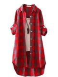 Plaid Medium Long Blouses Casual Style Loose Shirts Female Summer Beach Sunscreen Blouses Fashion Korean Style Female Blouses
