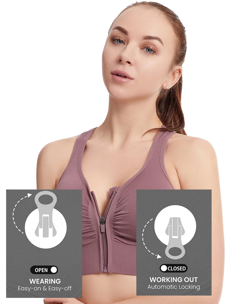 Women Zip Sports Bra Tank Plus Size Shockproof Gather Brassiere Female Yoga Running Fitness Bralette Women's Lingerie Underwear