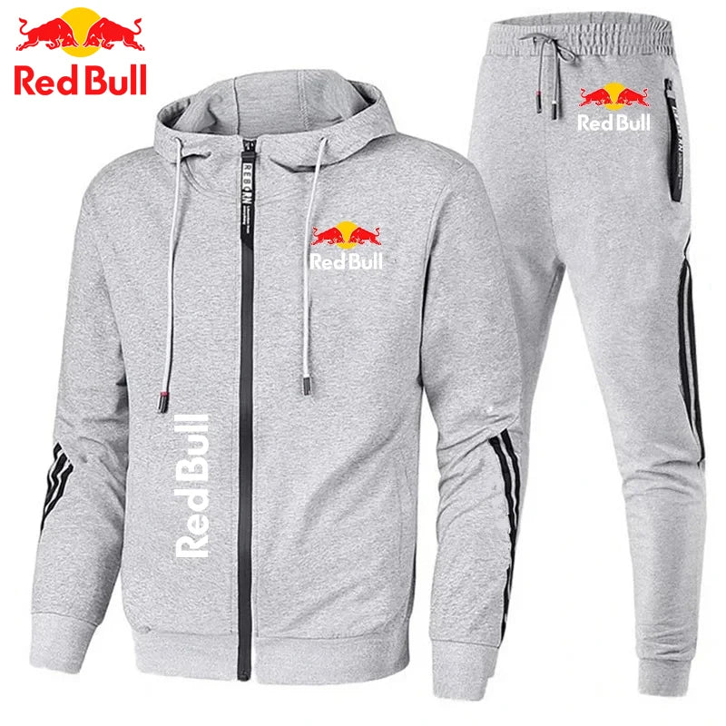 2025Red Bull Logo Men's Hoodie Set 2-piece New Red Bull Printed Jacket Men's Fashion Casual Simple Hoodie Stormtrooper Coat Red