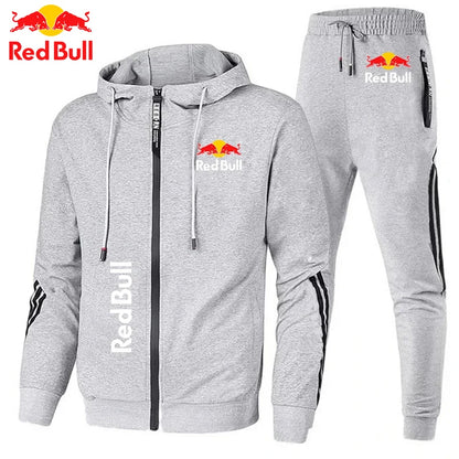 2025Red Bull Logo Men's Hoodie Set 2-piece New Red Bull Printed Jacket Men's Fashion Casual Simple Hoodie Stormtrooper Coat Red