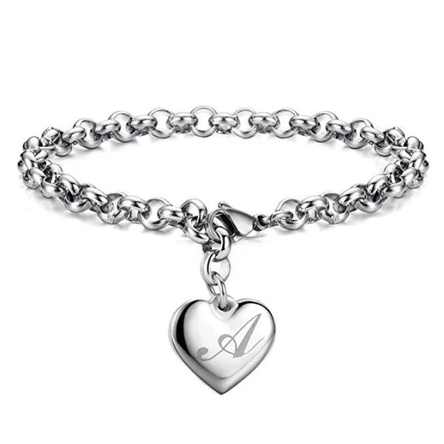 925 Pulseiras de Prata Esterlina com Coração Nobre para Mulheres, 26 Letras Corrente, Marca Designer de Moda, Festa de Casamento, Joias, Novo