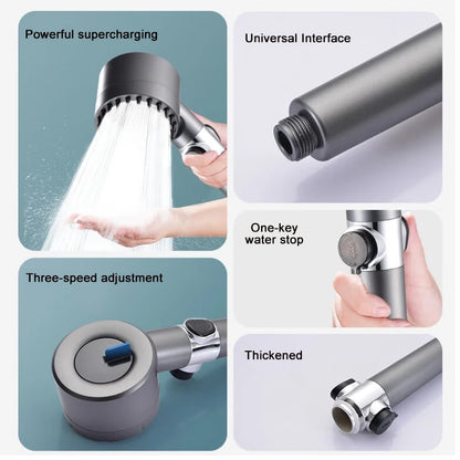 Cabezal de ducha de alta presión con 4 modos de ducha ajustables y filtros de cepillo de masaje, accesorios de baño para ahorrar agua.