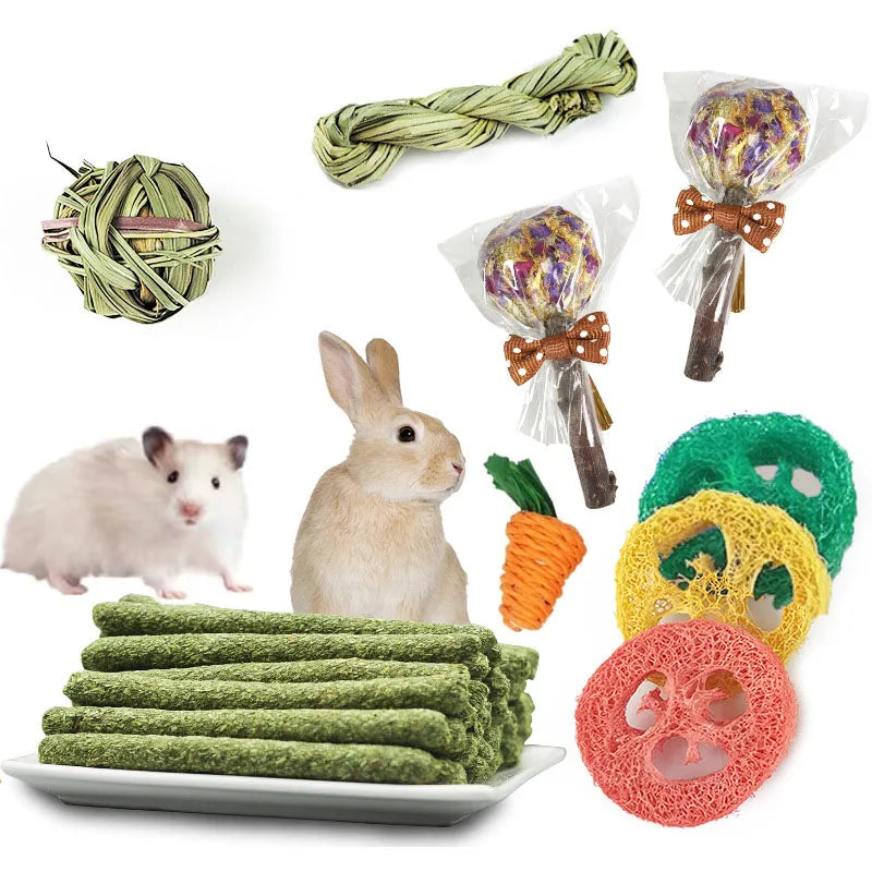 9/14PCS Small Pet Toy Set Chew Toy For Rabbits Teeth Grinding Teeth Guinea Pig Apple Branches Bite Wood Teeth Grinding Snacks