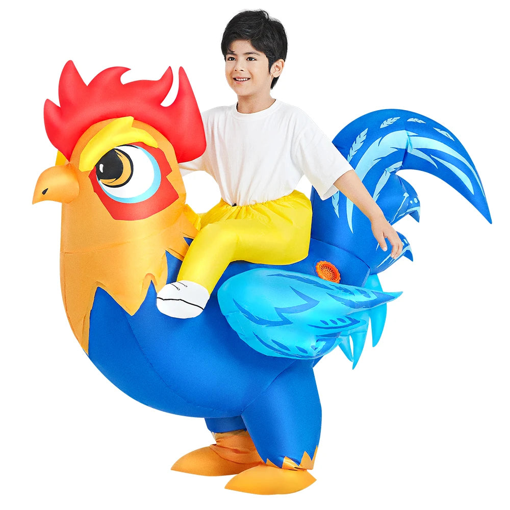 Adult Rooster Inflatable Costume Funny Unicorn Elk Animals Inflatable Suit Halloween Carnival Half Body Blow Up Suit for Cosplay