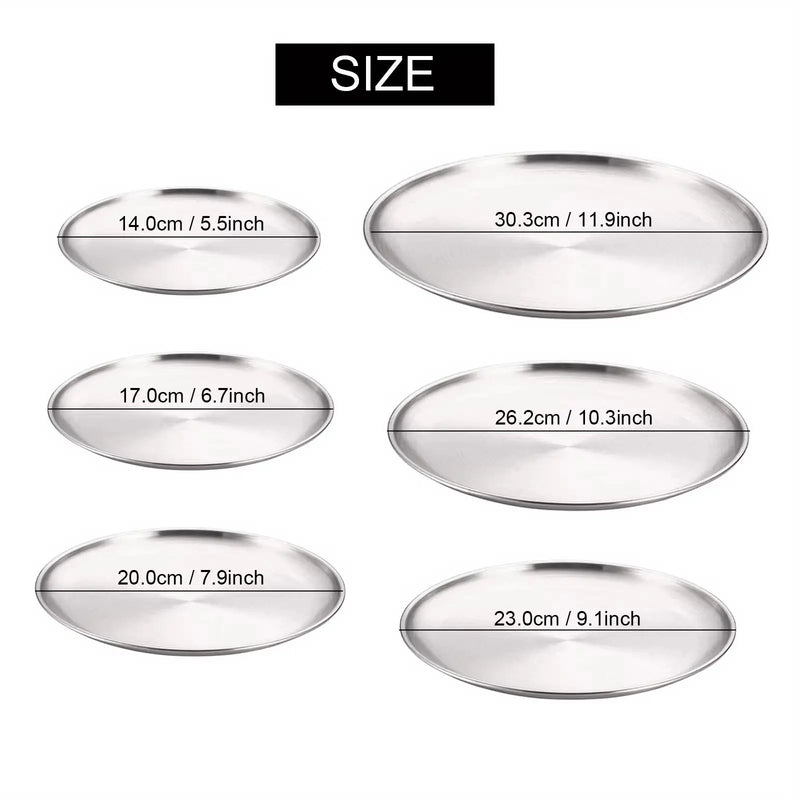4Pcs Stainless Steel Round Plate Bone Spitting Dish Shallow Tray Metal Camping Plate Dining Disc BBQ Picnic Dishes Cookware