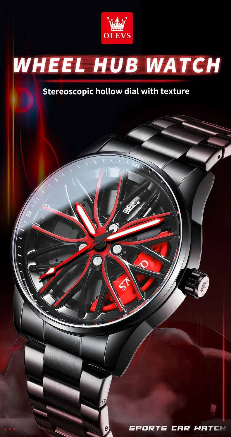 Reloj de lujo OLEVS Wheel para hombre, resistente al agua, con llanta giratoria deportiva, de cuarzo, de alta calidad y a la moda, el más vendido.