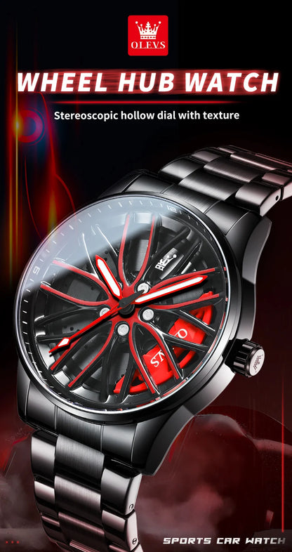 Reloj de lujo OLEVS Wheel para hombre, resistente al agua, con llanta giratoria deportiva, de cuarzo, de alta calidad y a la moda, el más vendido.