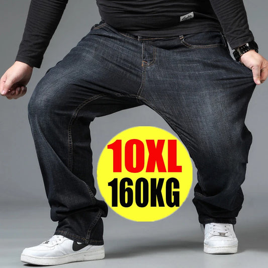 Pantalones vaqueros negros de talla grande para hombre, holgados, de cintura alta, talla grande 10XL, de mezclilla azul, para hombre.