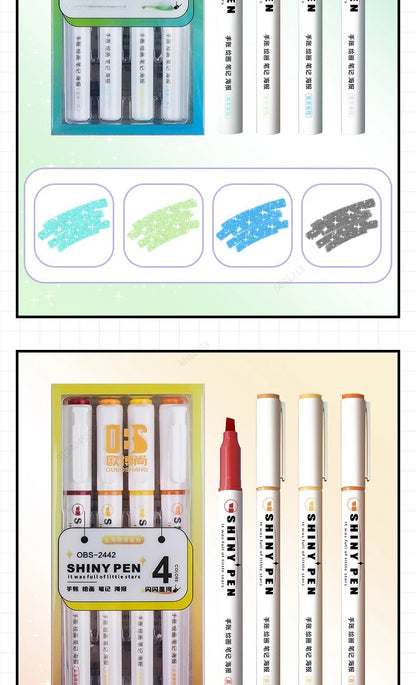 4 Colors/box Kawaii Glitter Highlighter Pen Pastel Fine Pastel Highlighter Marker Scrapbook Painted Stationery School Supplies