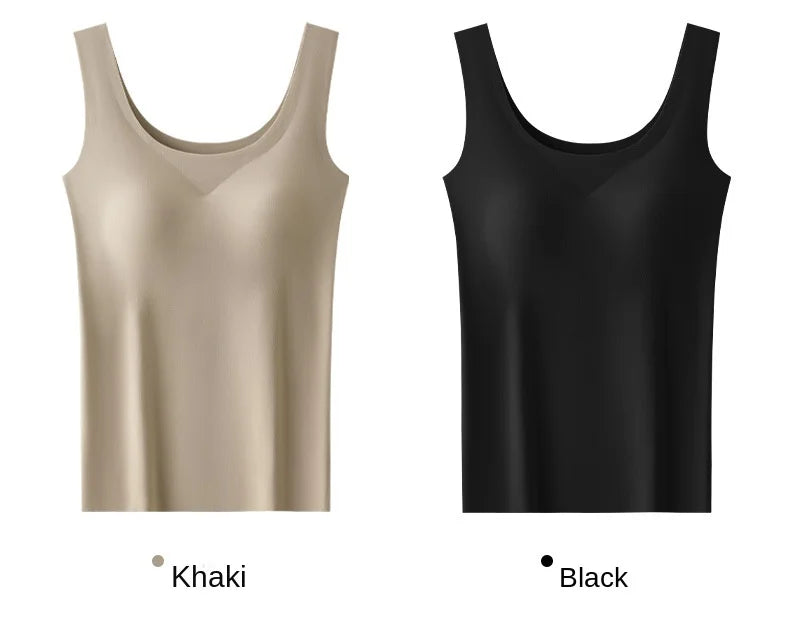 2 piezas/lote de camiseta sin mangas de seda sin costuras con almohadilla fija en el pecho para mujer, camisola sin mangas, ropa interior exterior, camisola de verano de alta elasticidad