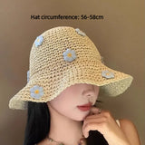 Lovely Foldable Straw Hat Sun Protection UV Protection Panama Cap Little Flowers Breathable Fisherman Cap Summer Bucket Hat