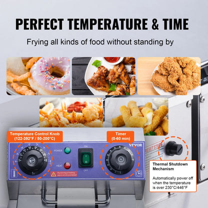 VEVOR Commercial Electric Deep Fryer w/Dual Tanks 12L Countertop Fryer w/Oil Filter and Timed for Fried Chicken French Frie