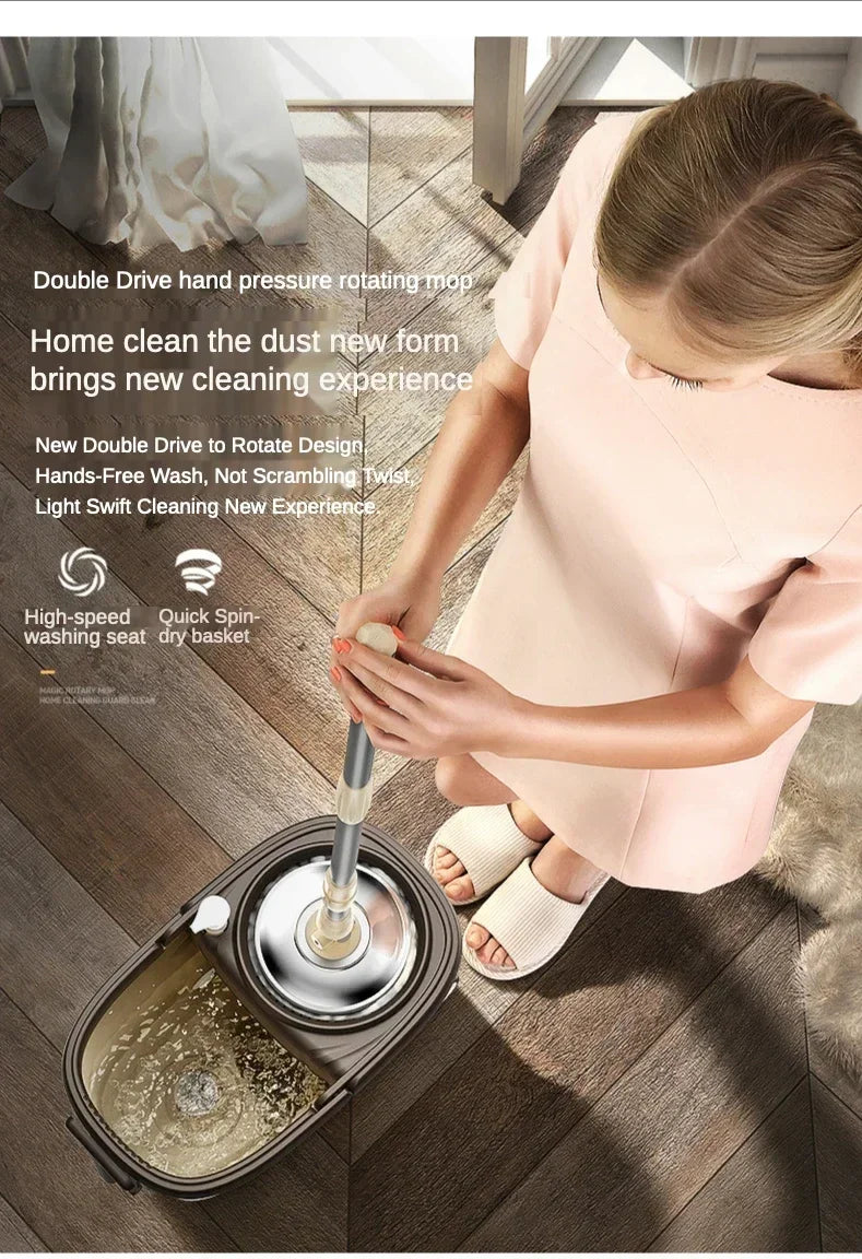Flat Squeeze Mop 360 Degree Rotatable Stainless Steel Basket Microfiber Pads Cleaning Floor Mop Bucket Extended Handle Home