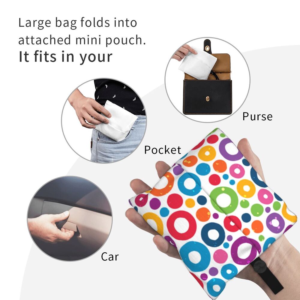 Custom Recycling Classic Black And White Polka Dot Shopping Bag Women Tote Bag Portable Grocery Shopper Bags