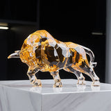 Room Decor Animal Ox Sculpture Ornaments Acrylic Crystal Crafts Statue Living Room Office Desktop Decoration Nordic Artwork Gift
